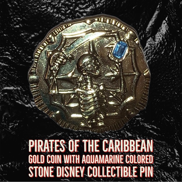 Pirates of The Caribbean Gold Coin Aquamarine Colored Stone Disney Pin - Picture 1 of 3